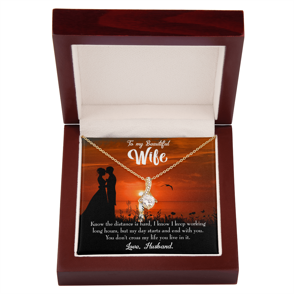 To My Wife Knowing the Distance Alluring Ribbon Necklace Message Card-Express Your Love Gifts