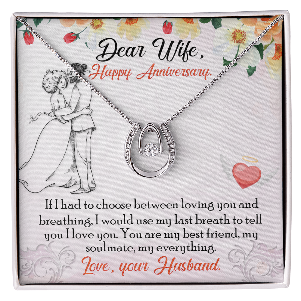 To My Wife Last Breath Lucky Horseshoe Necklace Message Card 14k w CZ Crystals-Express Your Love Gifts