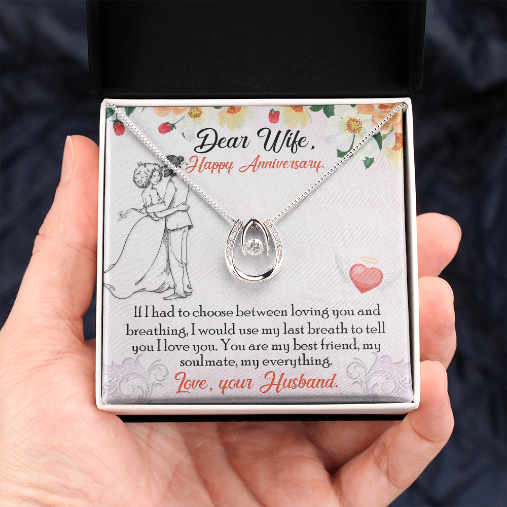 To My Wife Last Breath Lucky Horseshoe Necklace Message Card 14k w CZ Crystals-Express Your Love Gifts