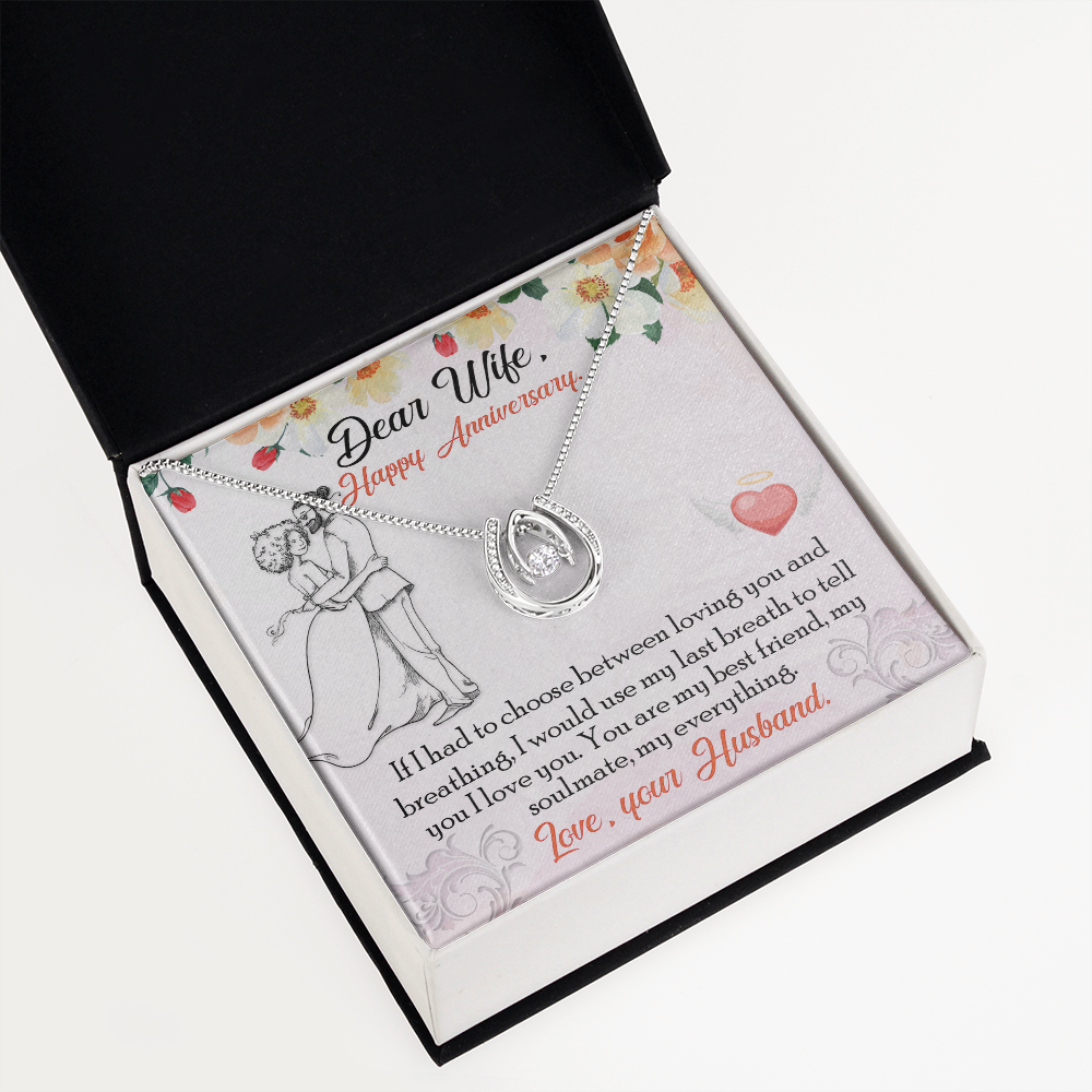 To My Wife Last Breath Lucky Horseshoe Necklace Message Card 14k w CZ Crystals-Express Your Love Gifts