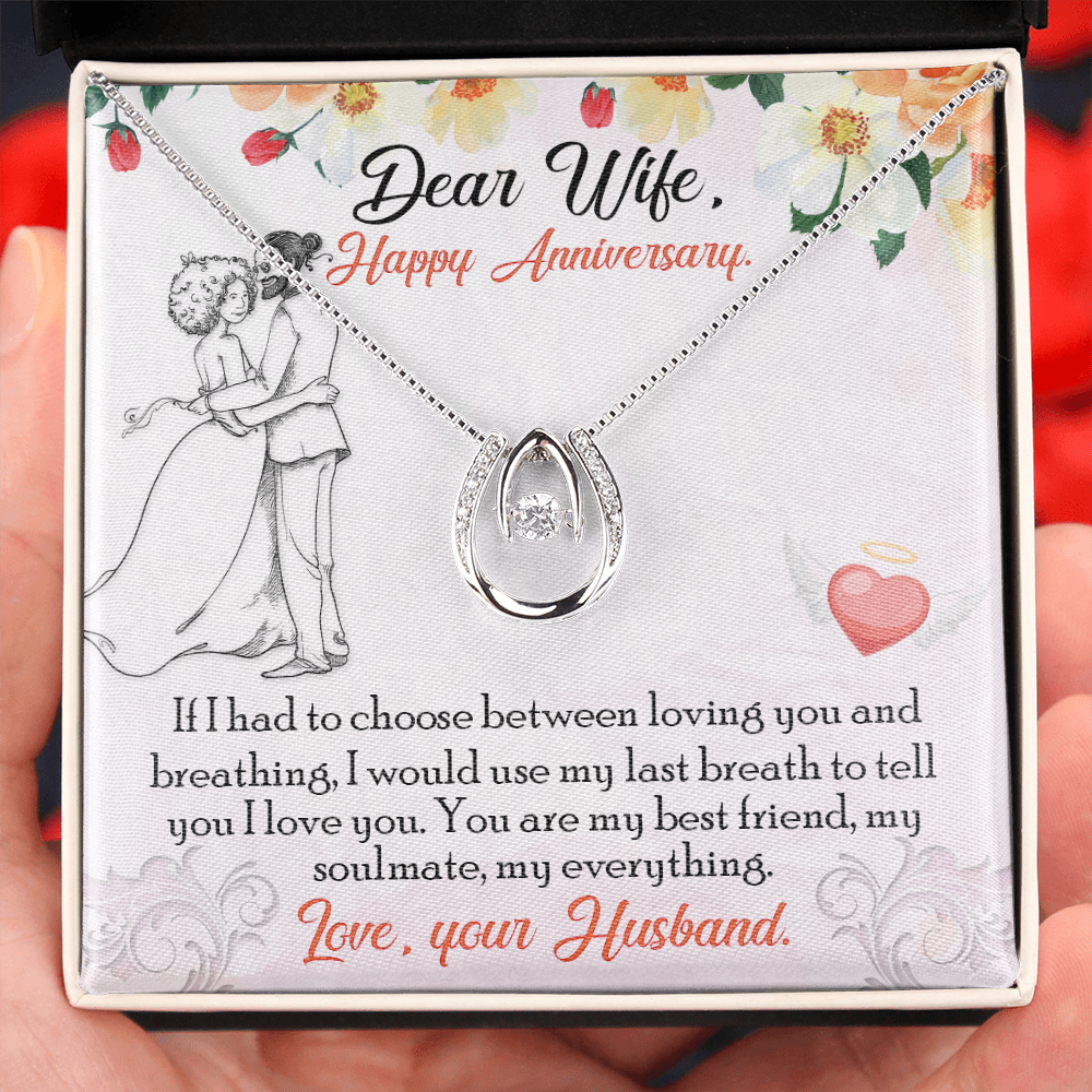 To My Wife Last Breath Lucky Horseshoe Necklace Message Card 14k w CZ Crystals-Express Your Love Gifts