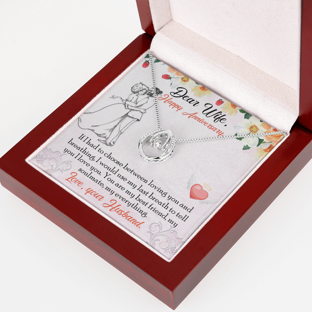 To My Wife Last Breath Lucky Horseshoe Necklace Message Card 14k w CZ Crystals-Express Your Love Gifts