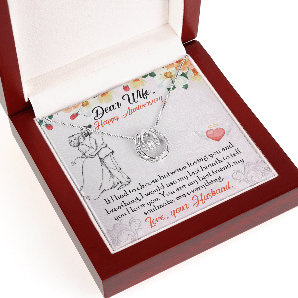 To My Wife Last Breath Lucky Horseshoe Necklace Message Card 14k w CZ Crystals-Express Your Love Gifts