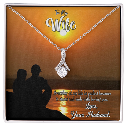 To My Wife Life is Perfect Alluring Ribbon Necklace Message Card-Express Your Love Gifts