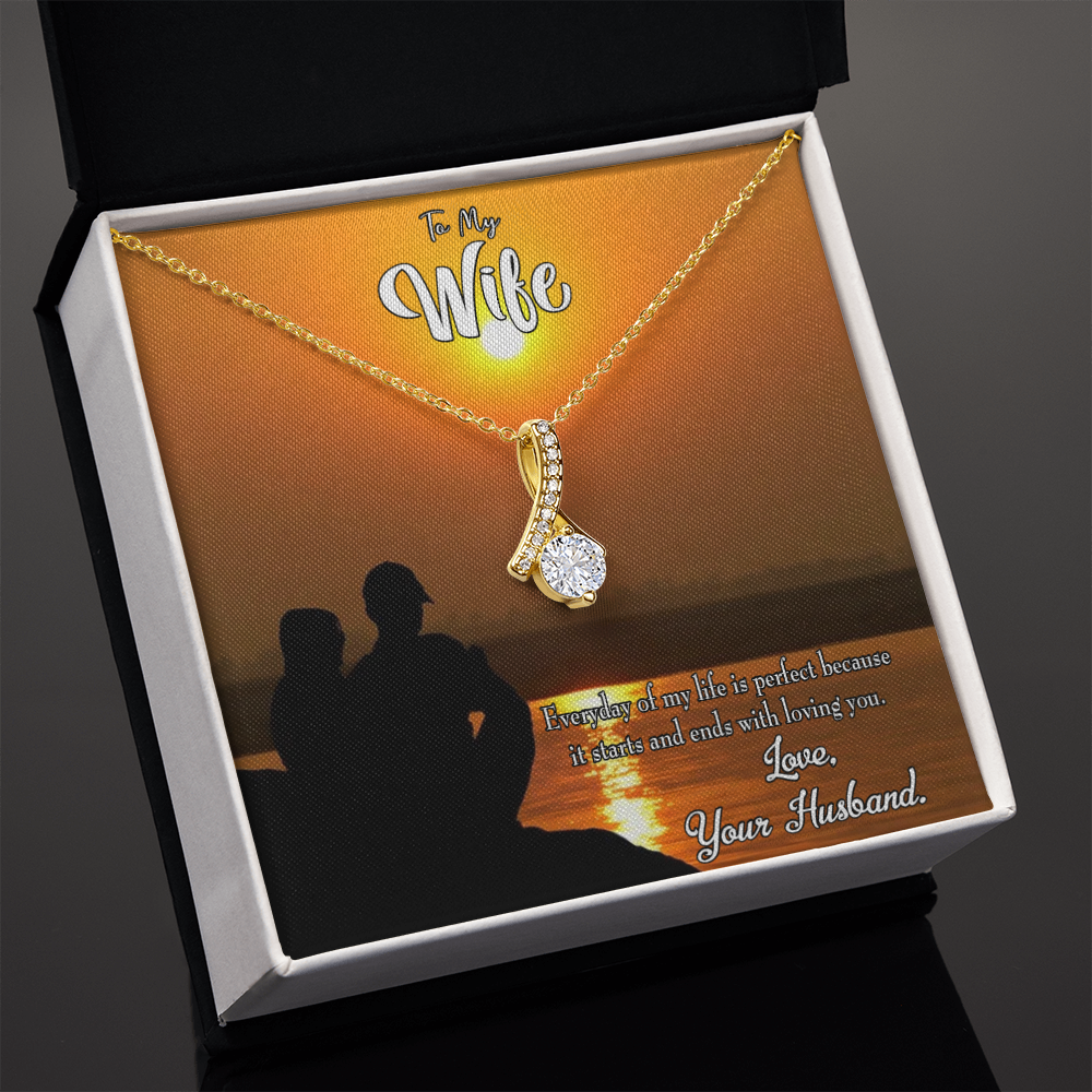 To My Wife Life is Perfect Alluring Ribbon Necklace Message Card-Express Your Love Gifts