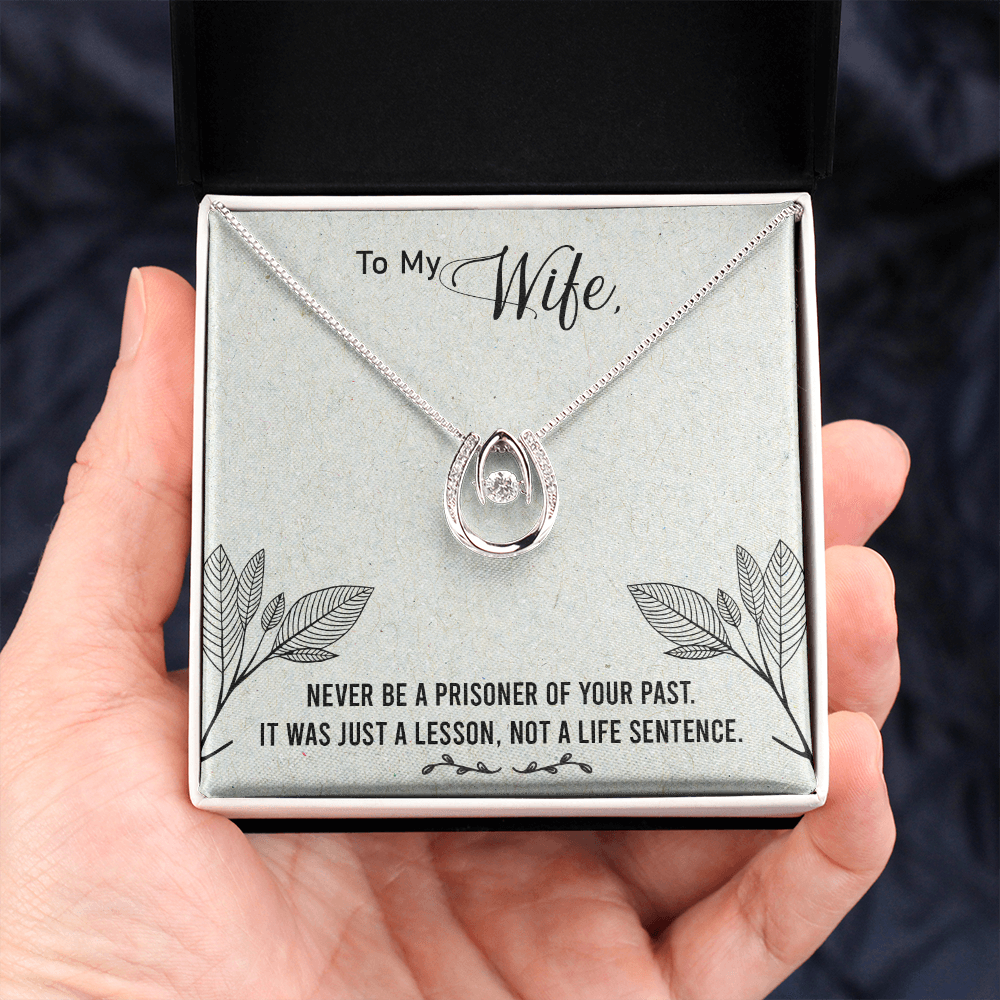 To My Wife Life Sentence Lucky Horseshoe Necklace Message Card 14k w CZ Crystals-Express Your Love Gifts