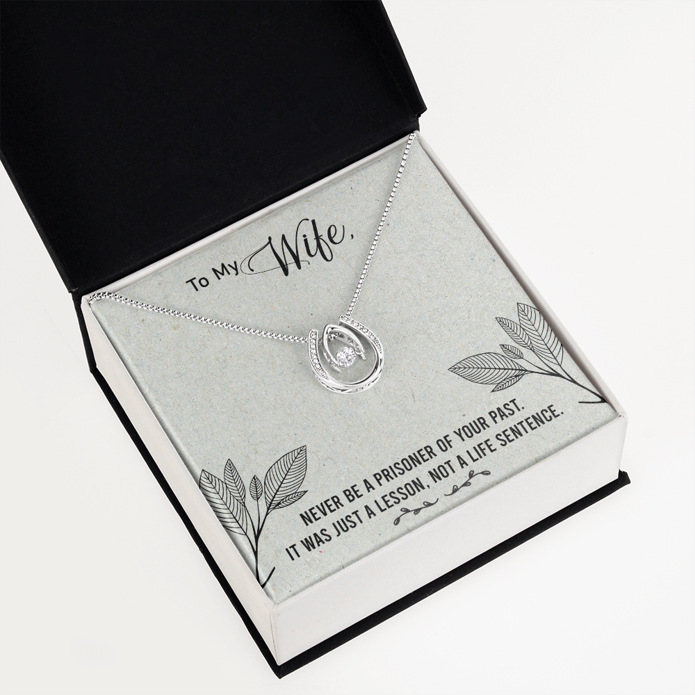 To My Wife Life Sentence Lucky Horseshoe Necklace Message Card 14k w CZ Crystals-Express Your Love Gifts