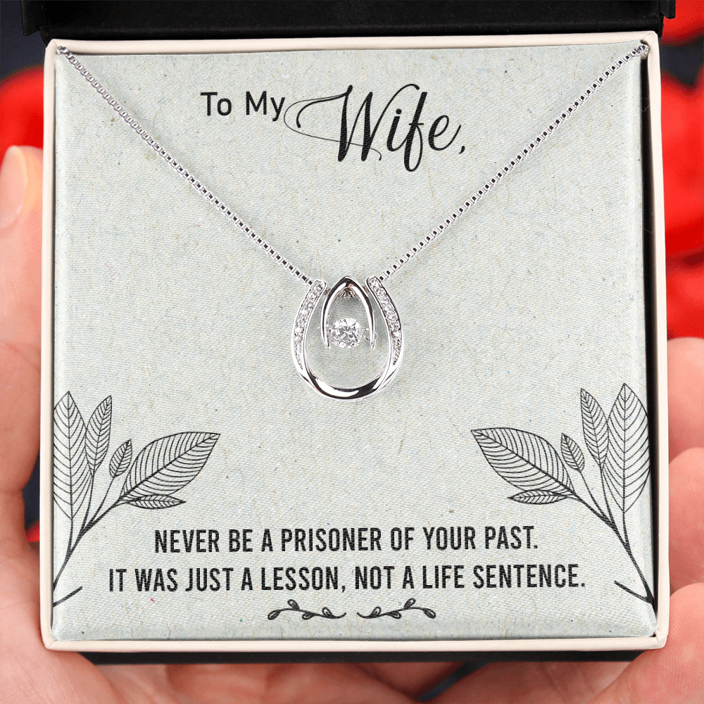 To My Wife Life Sentence Lucky Horseshoe Necklace Message Card 14k w CZ Crystals-Express Your Love Gifts