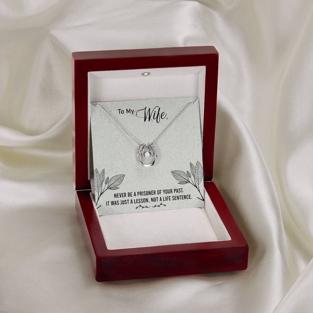 To My Wife Life Sentence Lucky Horseshoe Necklace Message Card 14k w CZ Crystals-Express Your Love Gifts