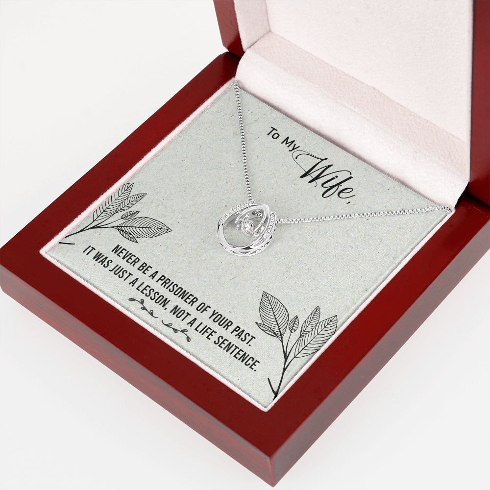 To My Wife Life Sentence Lucky Horseshoe Necklace Message Card 14k w CZ Crystals-Express Your Love Gifts