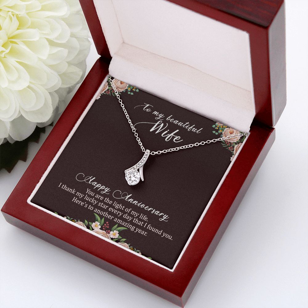 To My Wife Light of My Life Happy Anniversary Alluring Ribbon Necklace Message Card-Express Your Love Gifts
