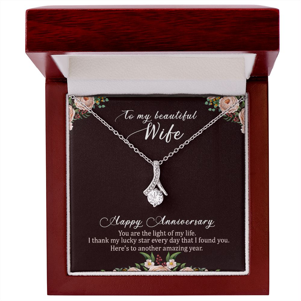 To My Wife Light of My Life Happy Anniversary Alluring Ribbon Necklace Message Card-Express Your Love Gifts