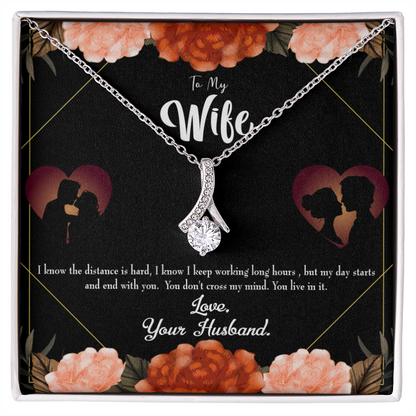 To My Wife Live in my mind Alluring Ribbon Necklace Message Card-Express Your Love Gifts