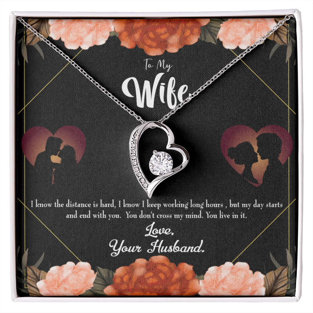 To My Wife Live in My Mind Forever Necklace w Message Card-Express Your Love Gifts