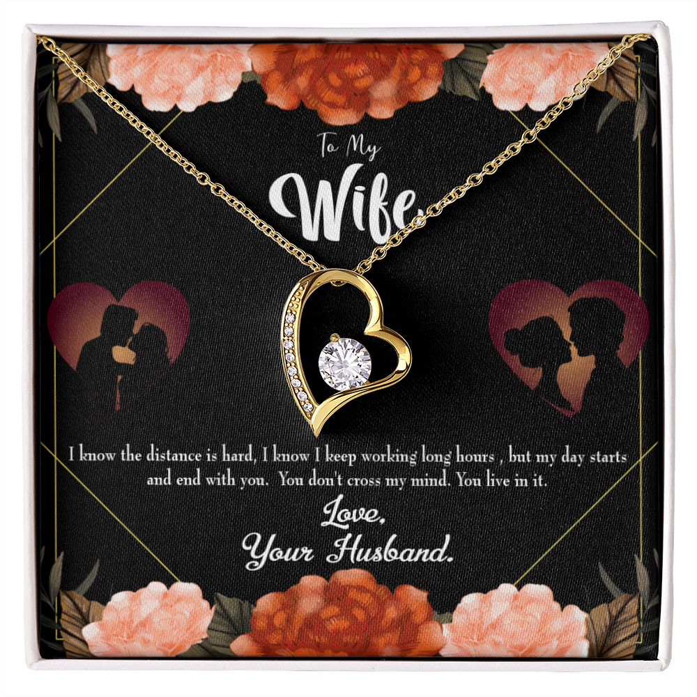 To My Wife Live in My Mind Forever Necklace w Message Card-Express Your Love Gifts