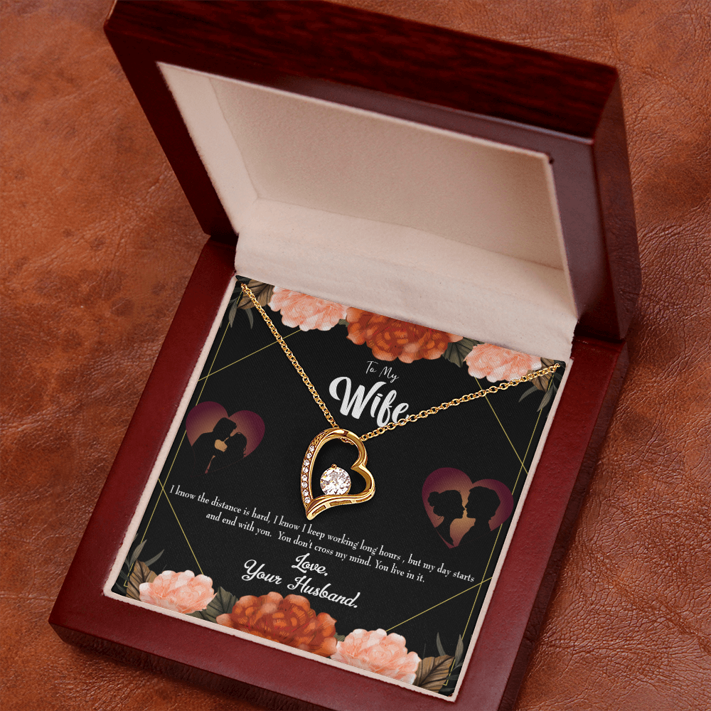 To My Wife Live in My Mind Forever Necklace w Message Card-Express Your Love Gifts