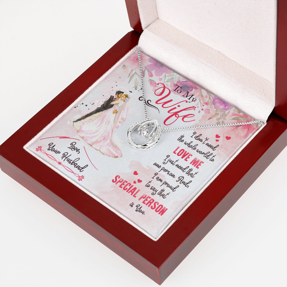 To My Wife Love Me Lucky Horseshoe Necklace Message Card 14k w CZ Crystals-Express Your Love Gifts