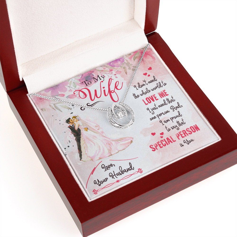 To My Wife Love Me Lucky Horseshoe Necklace Message Card 14k w CZ Crystals-Express Your Love Gifts