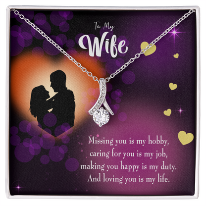 To My Wife Love of my Life Alluring Ribbon Necklace Message Card-Express Your Love Gifts