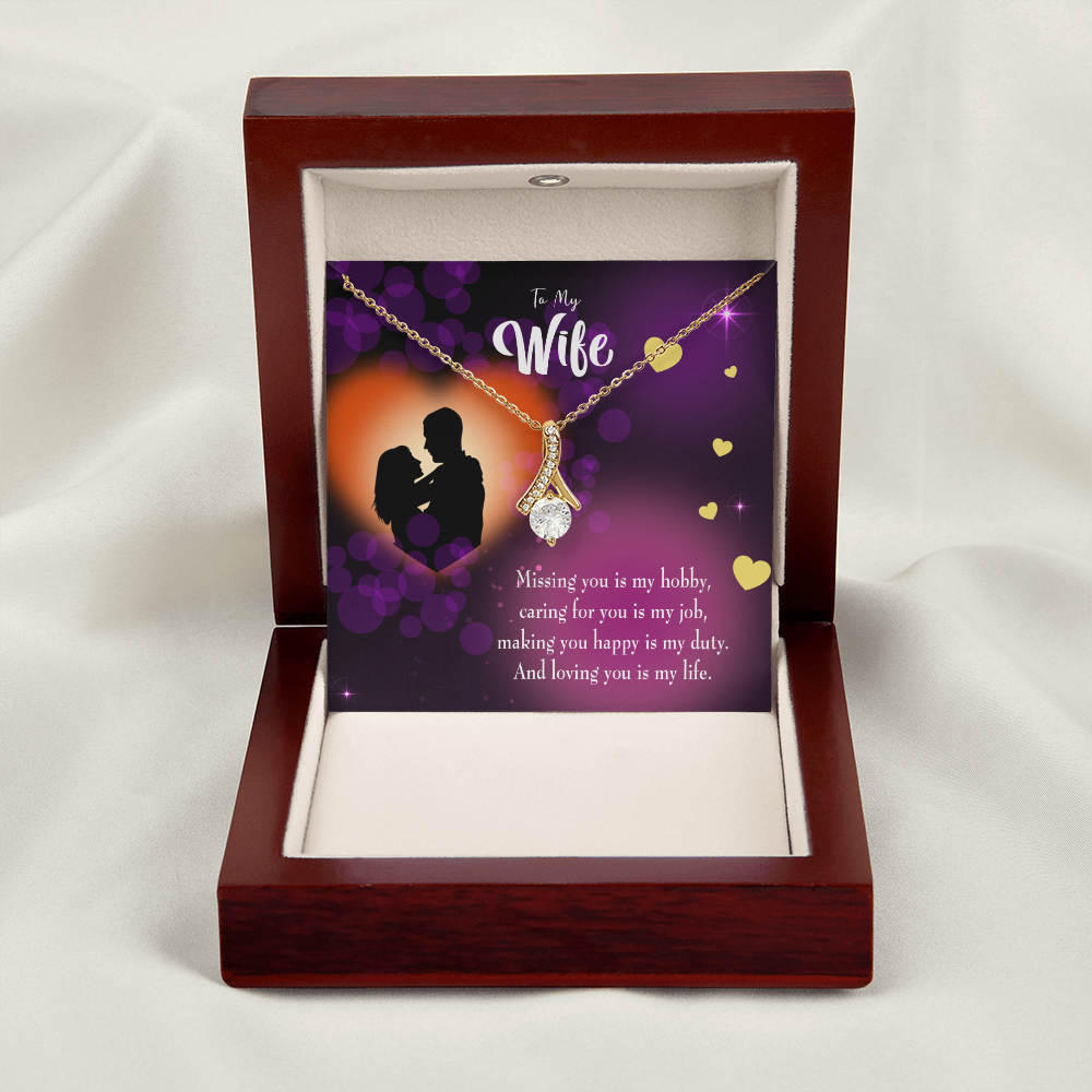 To My Wife Love of my Life Alluring Ribbon Necklace Message Card-Express Your Love Gifts