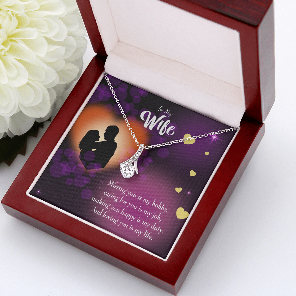 To My Wife Love of my Life Alluring Ribbon Necklace Message Card-Express Your Love Gifts