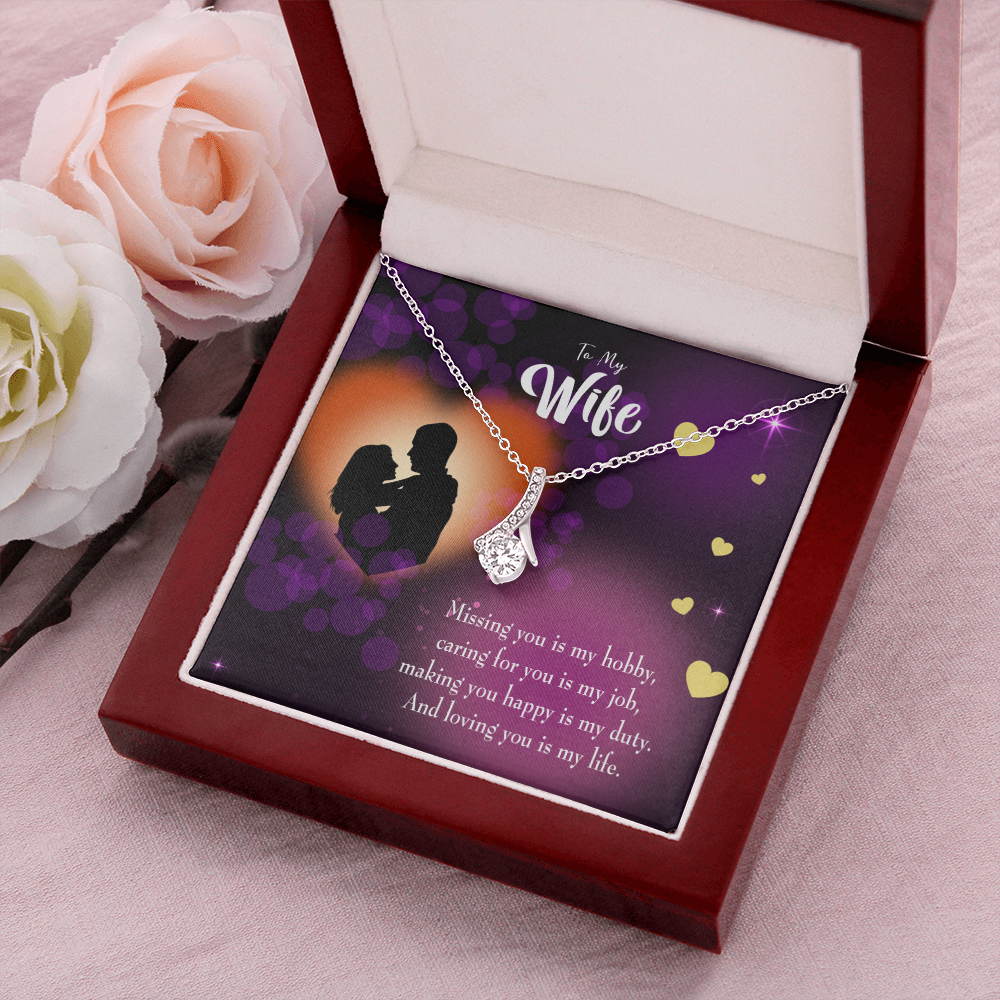 To My Wife Love of my Life Alluring Ribbon Necklace Message Card-Express Your Love Gifts