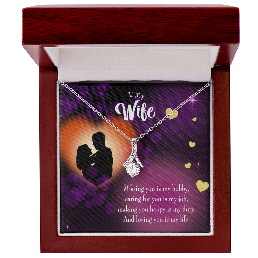 To My Wife Love of my Life Alluring Ribbon Necklace Message Card-Express Your Love Gifts