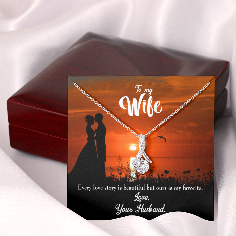 To My Wife Love Story Alluring Ribbon Necklace Message Card-Express Your Love Gifts