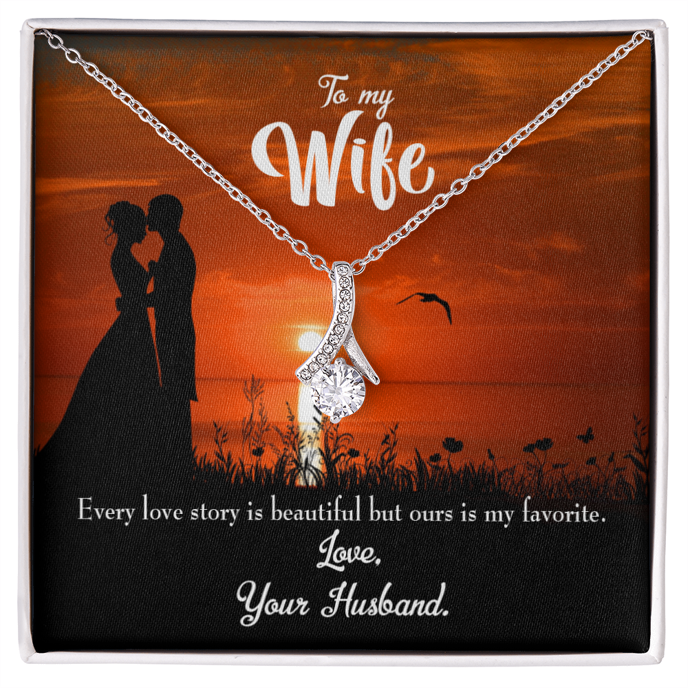 To My Wife Love Story Alluring Ribbon Necklace Message Card-Express Your Love Gifts