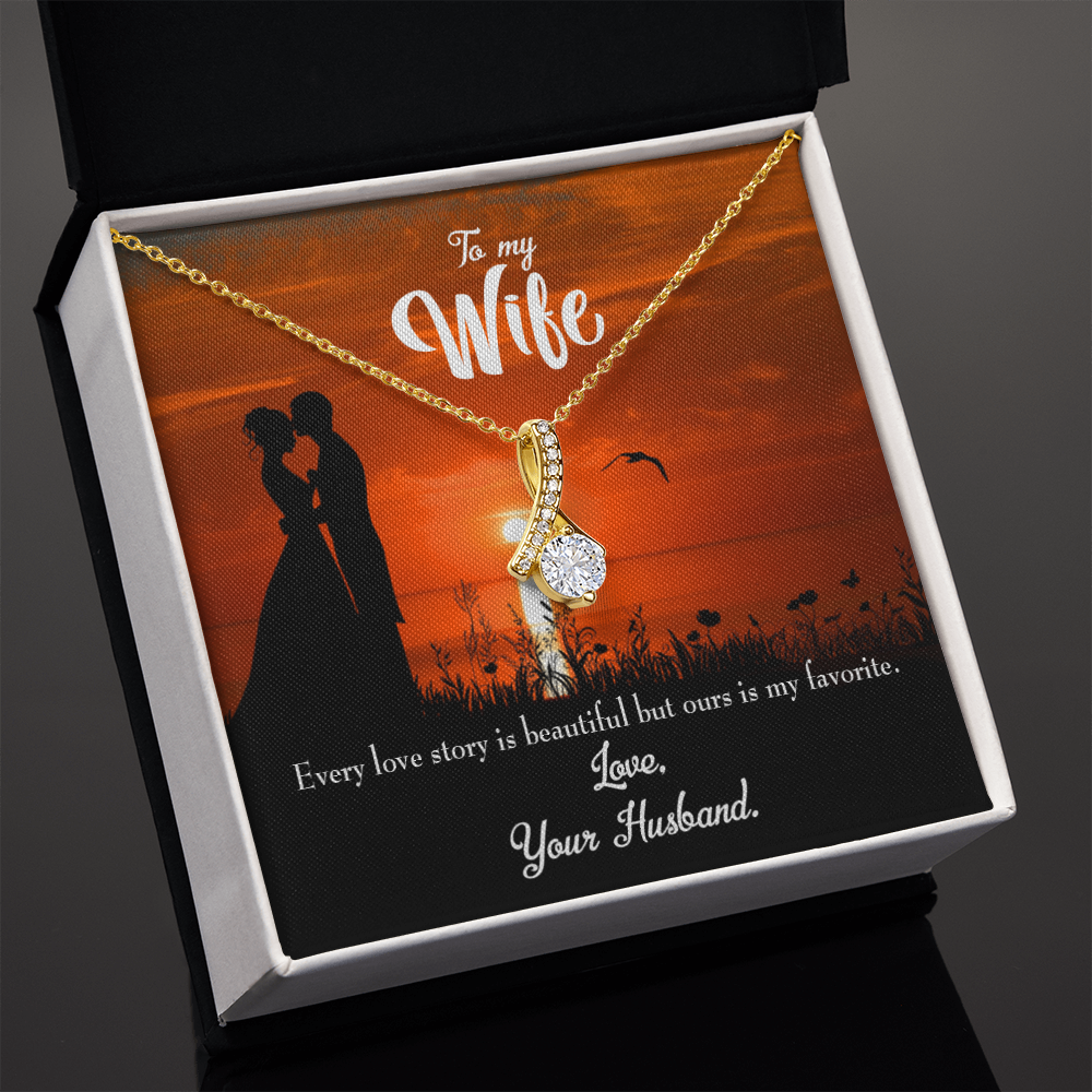 To My Wife Love Story Alluring Ribbon Necklace Message Card-Express Your Love Gifts