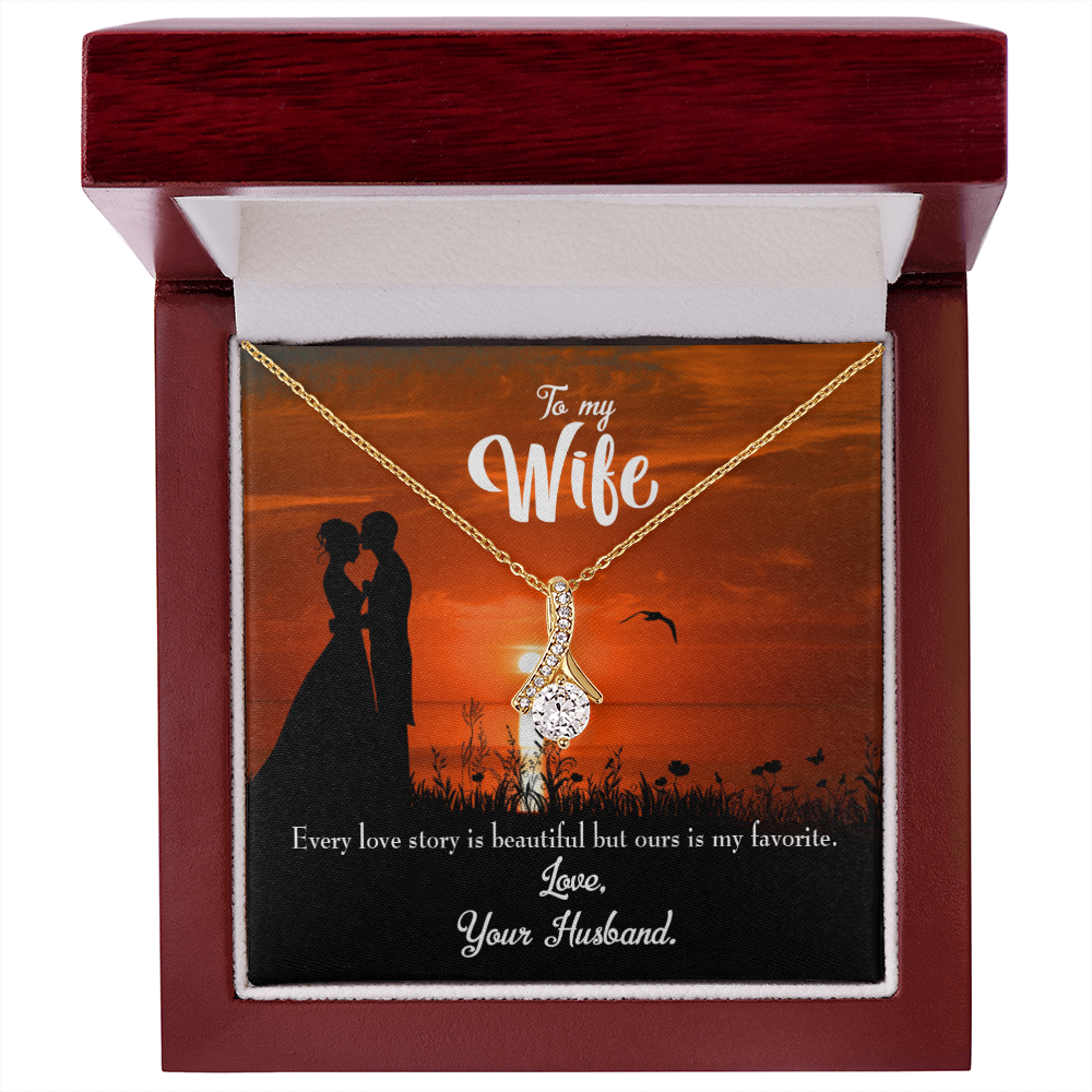 To My Wife Love Story Alluring Ribbon Necklace Message Card-Express Your Love Gifts