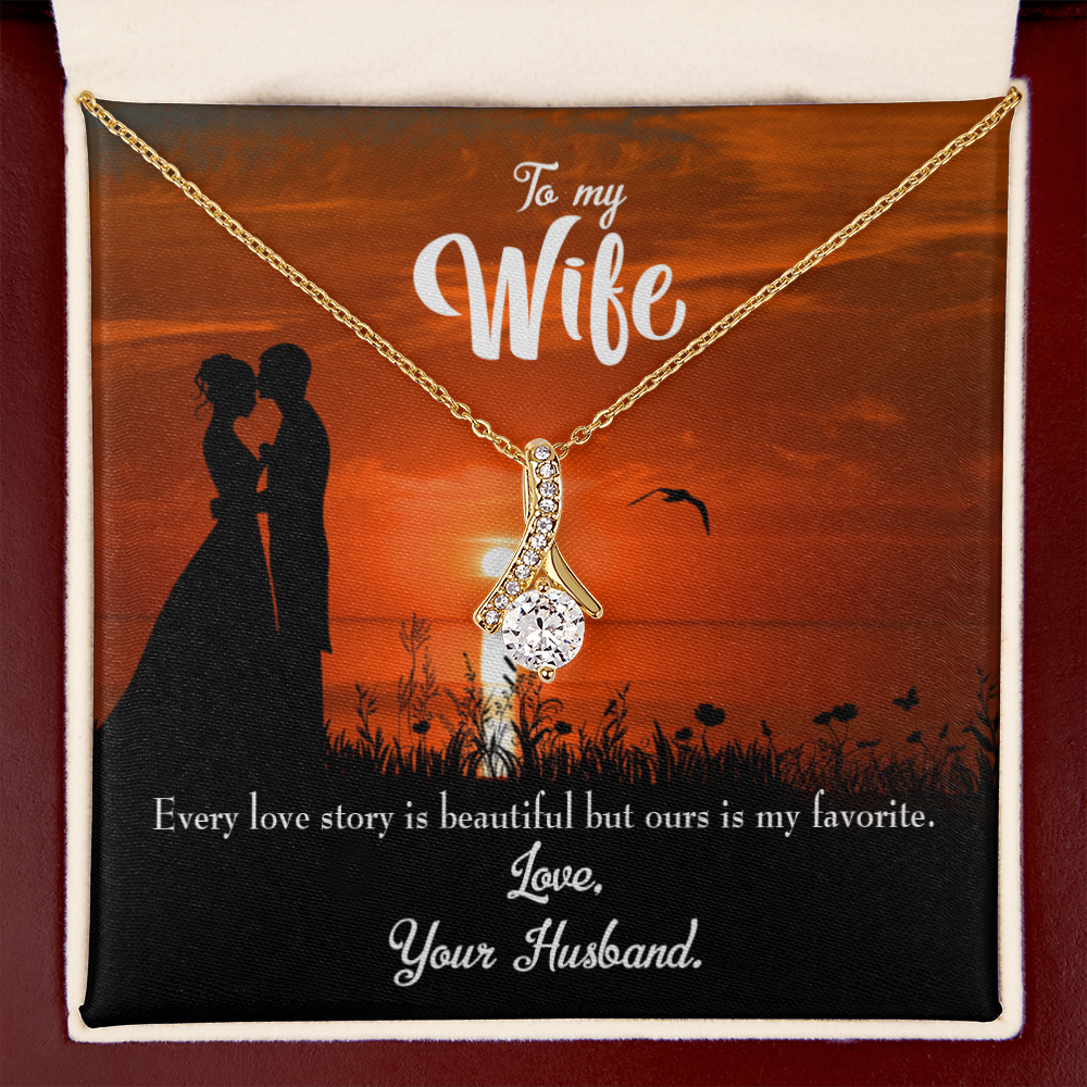 To My Wife Love Story Alluring Ribbon Necklace Message Card-Express Your Love Gifts