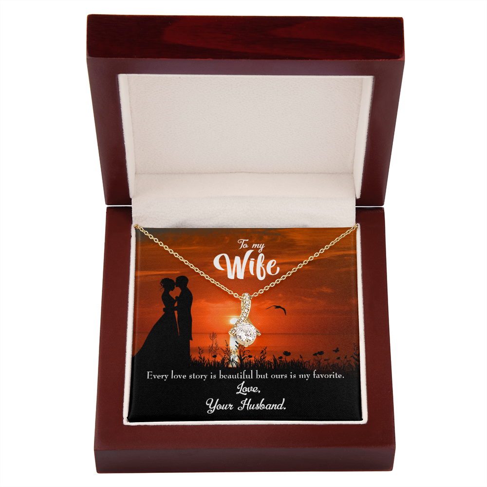 To My Wife Love Story Alluring Ribbon Necklace Message Card-Express Your Love Gifts