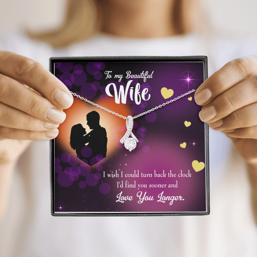 To My Wife Love You Longer Alluring Ribbon Necklace Message Card-Express Your Love Gifts