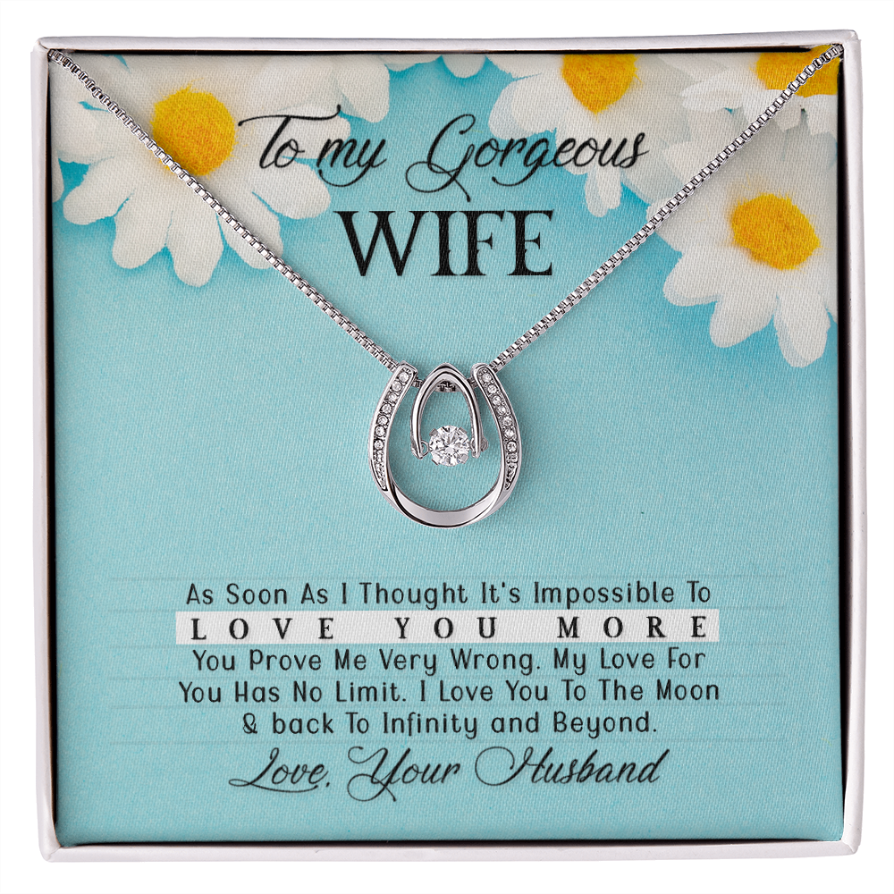 To My Wife Love You More Lucky Horseshoe Necklace Message Card 14k w CZ Crystals-Express Your Love Gifts