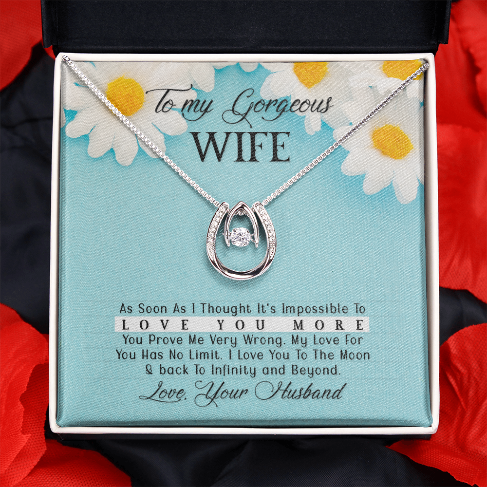 To My Wife Love You More Lucky Horseshoe Necklace Message Card 14k w CZ Crystals-Express Your Love Gifts