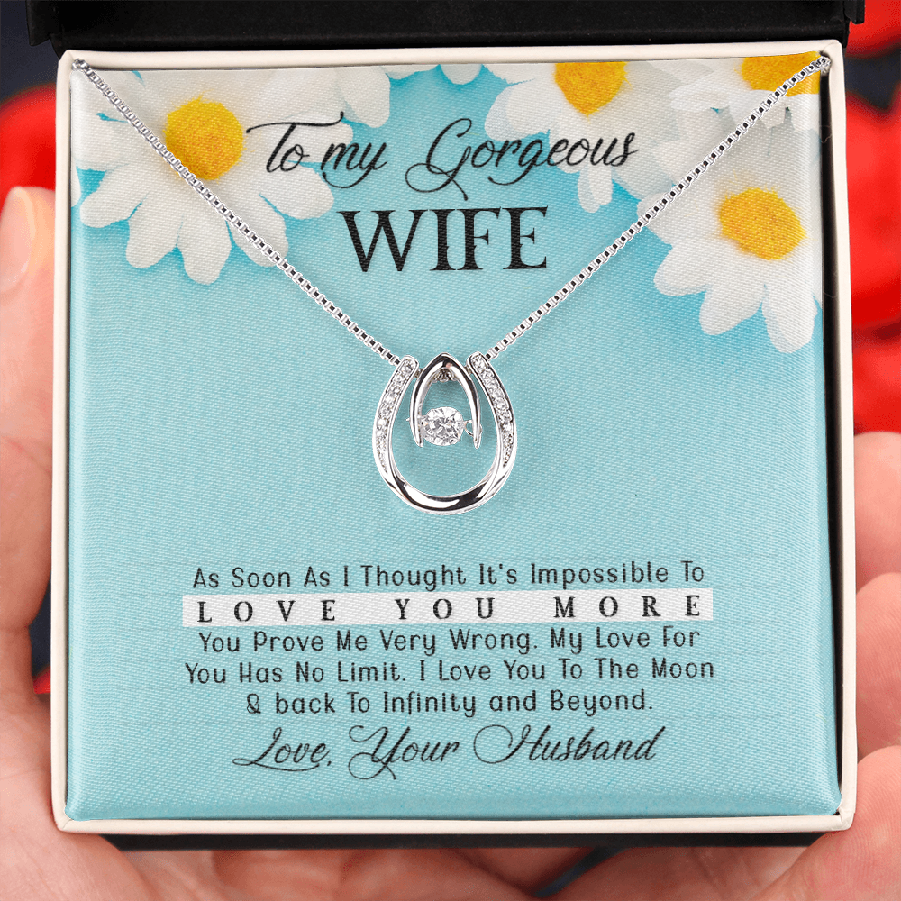 To My Wife Love You More Lucky Horseshoe Necklace Message Card 14k w CZ Crystals-Express Your Love Gifts