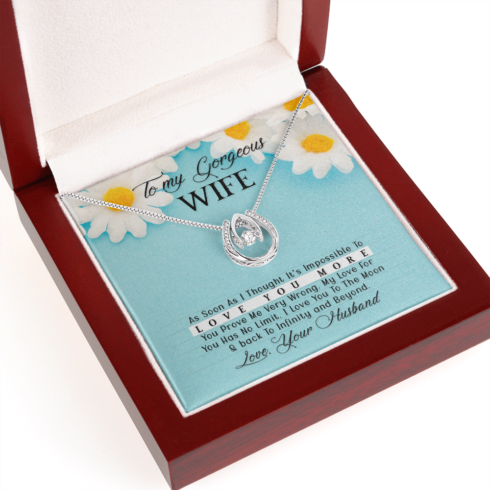 To My Wife Love You More Lucky Horseshoe Necklace Message Card 14k w CZ Crystals-Express Your Love Gifts