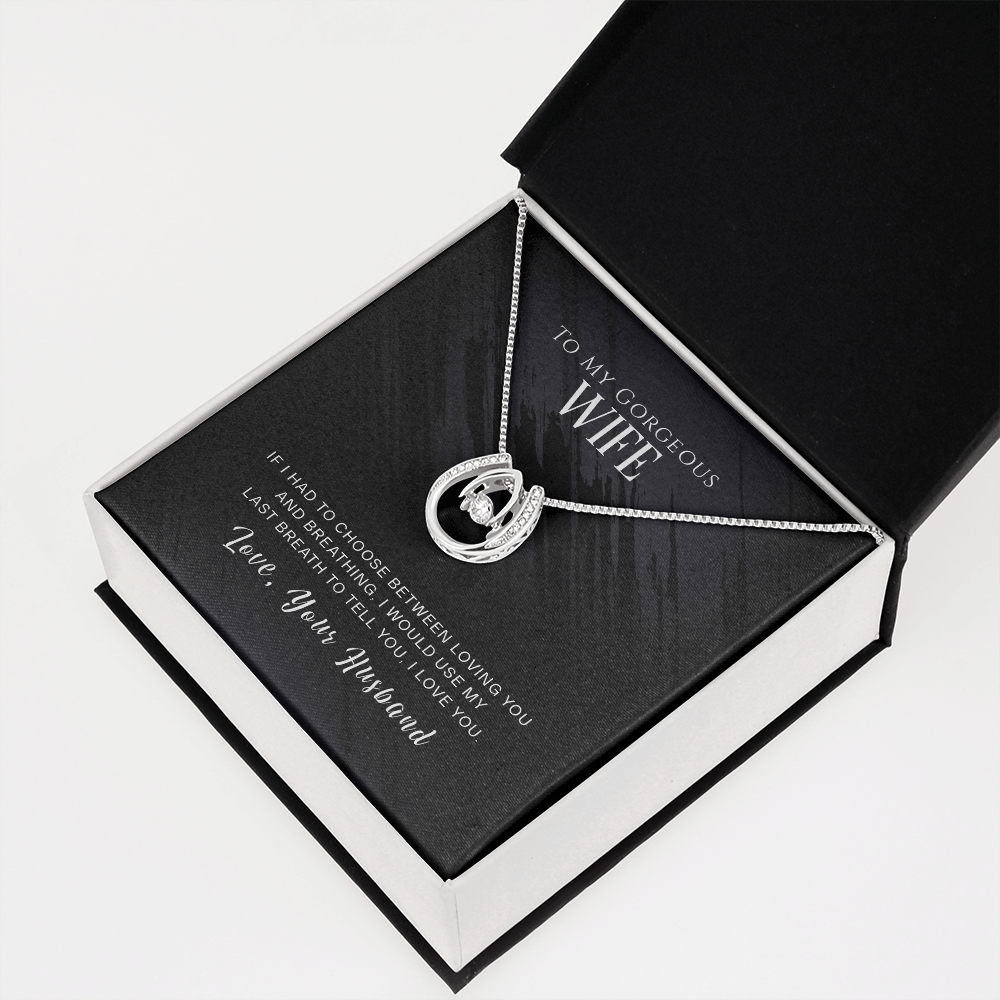 To My Wife Loving and Breathing Lucky Horseshoe Necklace Message Card 14k w CZ Crystals-Express Your Love Gifts