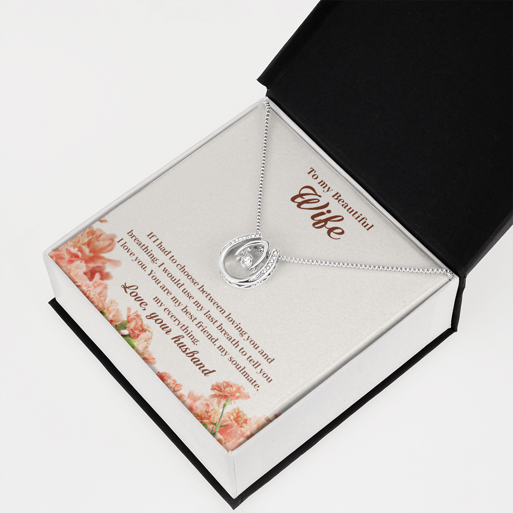 To My Wife Loving & Breathing My Everything Lucky Horseshoe Necklace Message Card 14k w CZ Crystals-Express Your Love Gifts