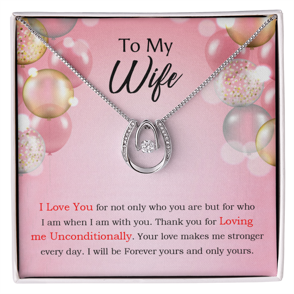 To My Wife Loving Me Unconditionally Lucky Horseshoe Necklace Message Card 14k w CZ Crystals-Express Your Love Gifts