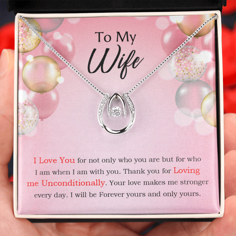 To My Wife Loving Me Unconditionally Lucky Horseshoe Necklace Message Card 14k w CZ Crystals-Express Your Love Gifts