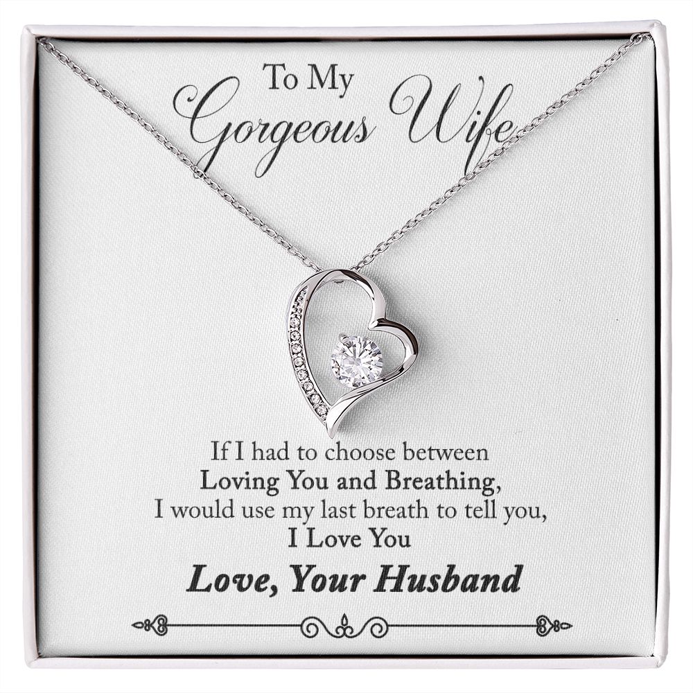 To My Wife Loving You and Breathing From Husband Forever Necklace w Message Card-Express Your Love Gifts