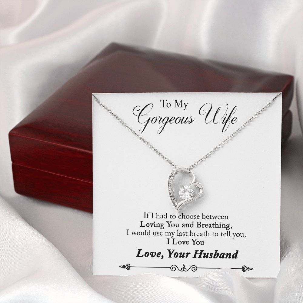 To My Wife Loving You and Breathing From Husband Forever Necklace w Message Card-Express Your Love Gifts