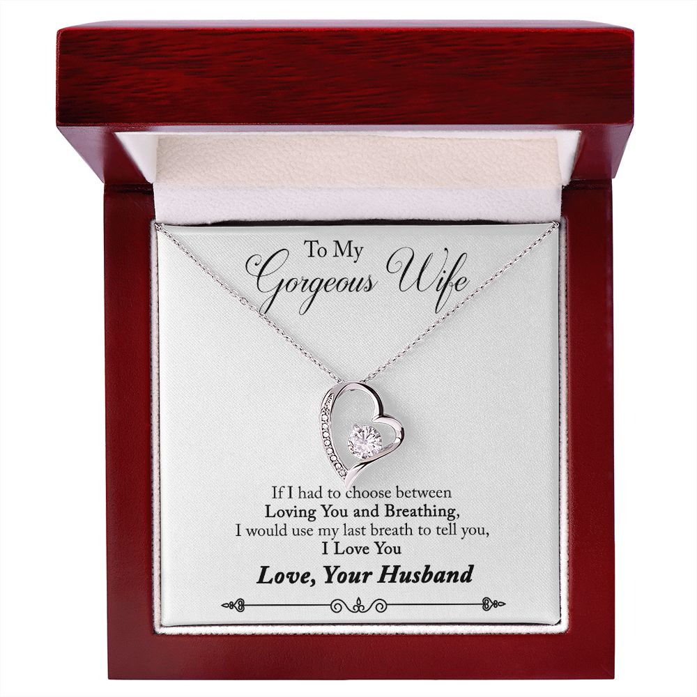 To My Wife Loving You and Breathing From Husband Forever Necklace w Message Card-Express Your Love Gifts