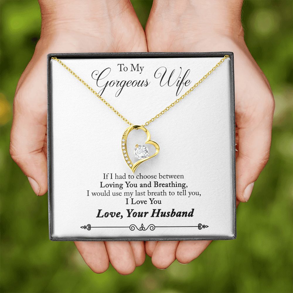 To My Wife Loving You and Breathing From Husband Forever Necklace w Message Card-Express Your Love Gifts