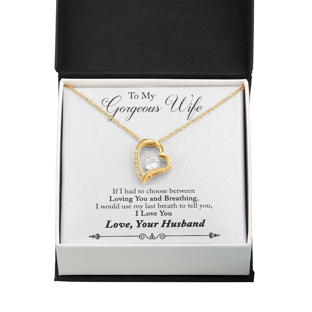 To My Wife Loving You and Breathing From Husband Forever Necklace w Message Card-Express Your Love Gifts