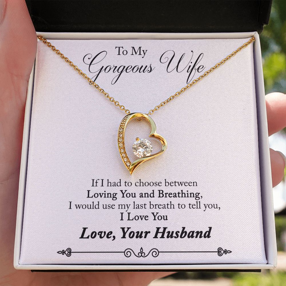 To My Wife Loving You and Breathing From Husband Forever Necklace w Message Card-Express Your Love Gifts