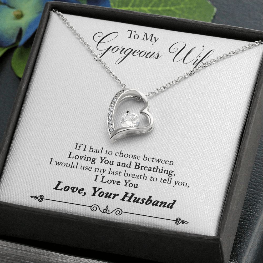 To My Wife Loving You and Breathing From Husband Forever Necklace w Message Card-Express Your Love Gifts