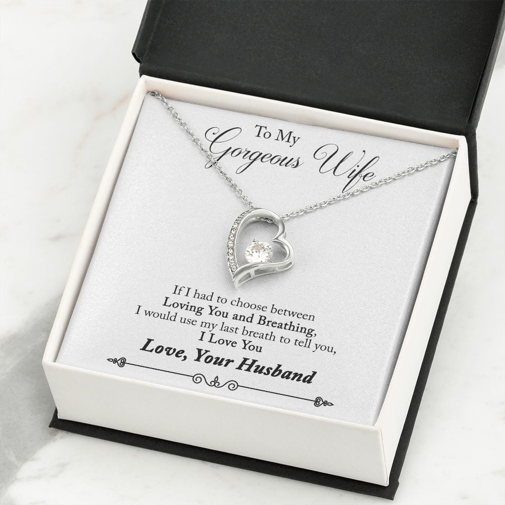 To My Wife Loving You and Breathing From Husband Forever Necklace w Message Card-Express Your Love Gifts